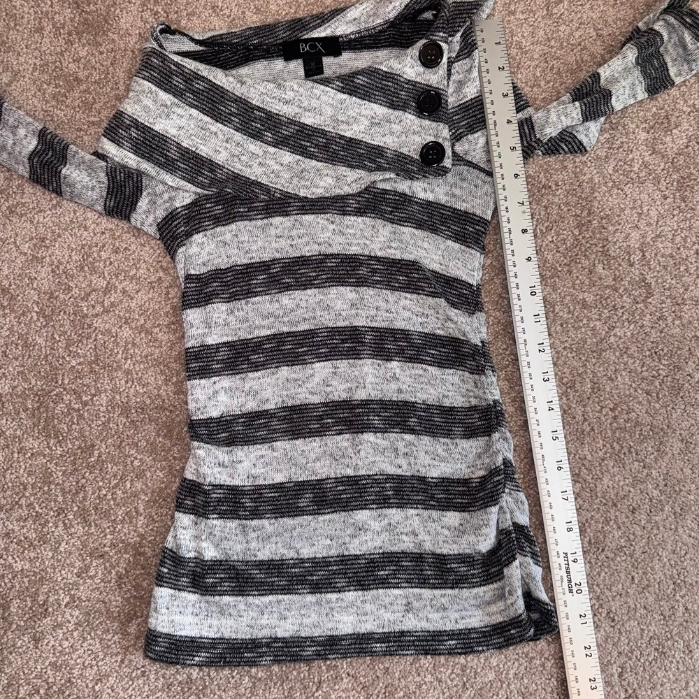 BCX Women's Grey & Black Striped 1/2 Sleeve Top, Button Detail - Size Medium Y2K - Picture 5 of 10